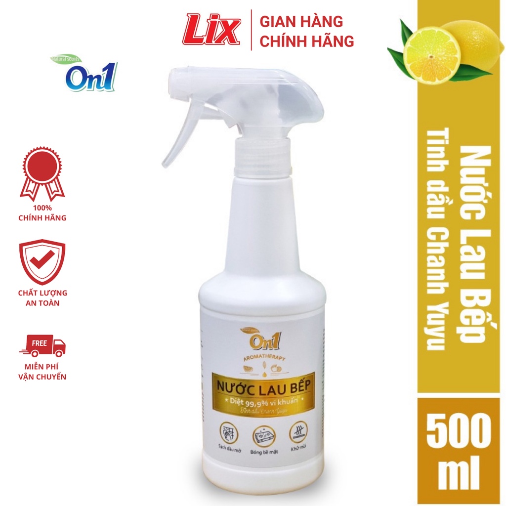 Nước lau bếp năng On1 500ml N6701 tinh dầu chanh Yuzu giúp làm sạch bụi bẩn, dầu mỡ, cặn bám lâu ngày