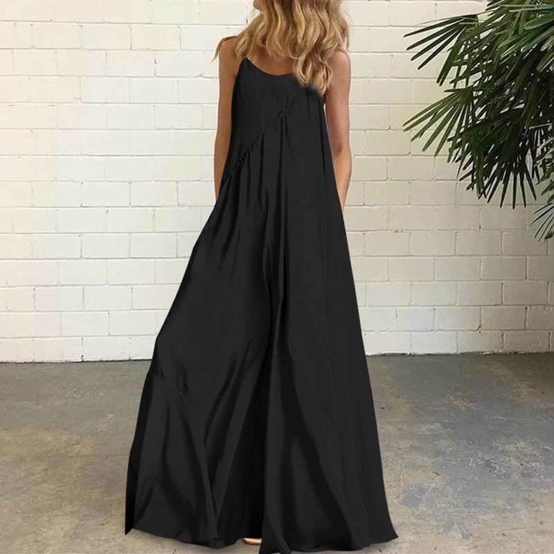 Đầm maxi hai dây màu trơn thời trang cho nữ