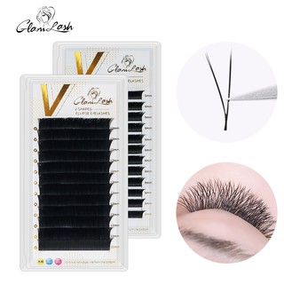 Glamlash V Shape Auto-Fans 2D Nối Mi Mềm Ellipse Flat Split Tips Premade Volume Premium Cá Nhân Lông Mi Giả