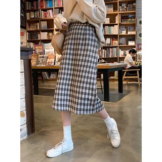 Chân váy dạ kẻ be Sẵn l