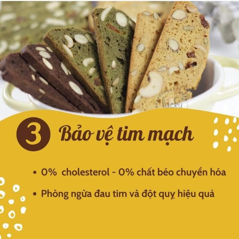 Bánh Biscotti ăn kiêng giảm cân nguyên cám không đường Mix 3 vị