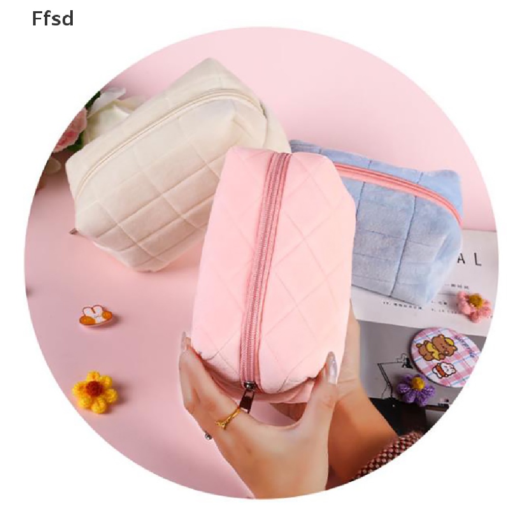 {Ffsd} Túi Đựng Mỹ Phẩm / Đồ Trang Điểm Cỡ Lớn Bằng Nhung Có Khóa Kéo * Bán Chạy