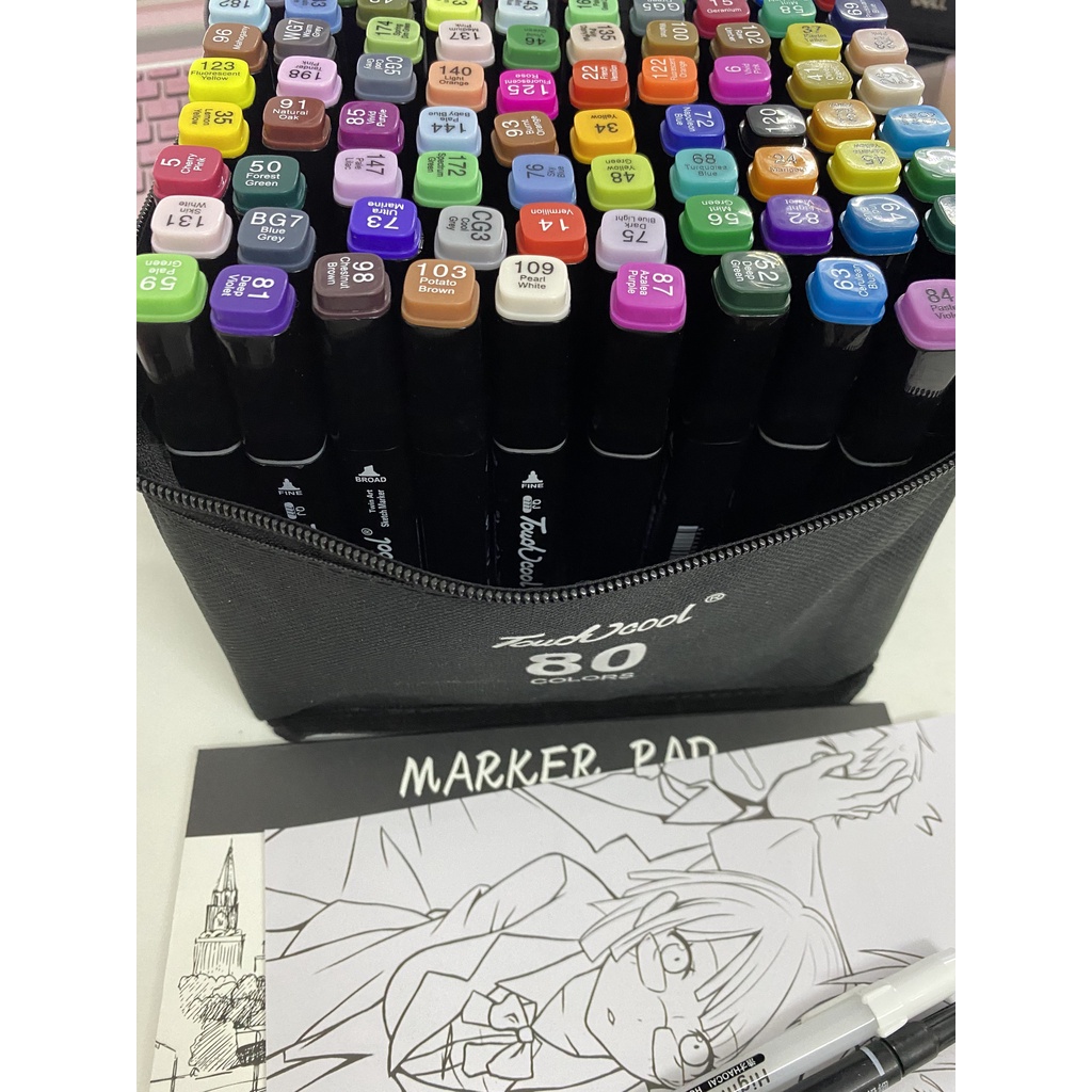 Bút màu marker, Màu TouchCool, tặng kèm  Khay Nhựa + 2 Bút Line + giấy hình vẽ- Chính Hãng.