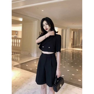 Set Quần Lửng + Vest Crop Tay Ngắn (ĐEN)