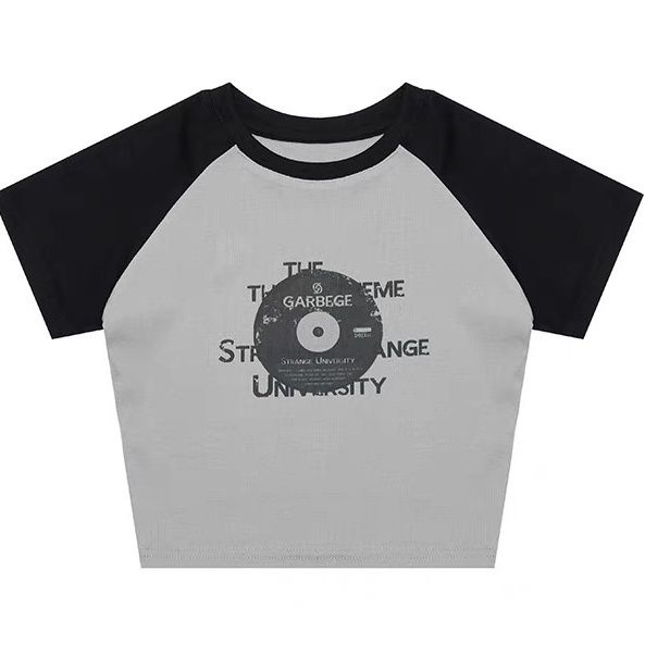 Áo Thun Raglan Nữ Tay Ngắn In Chữ Garbege / 22ss
