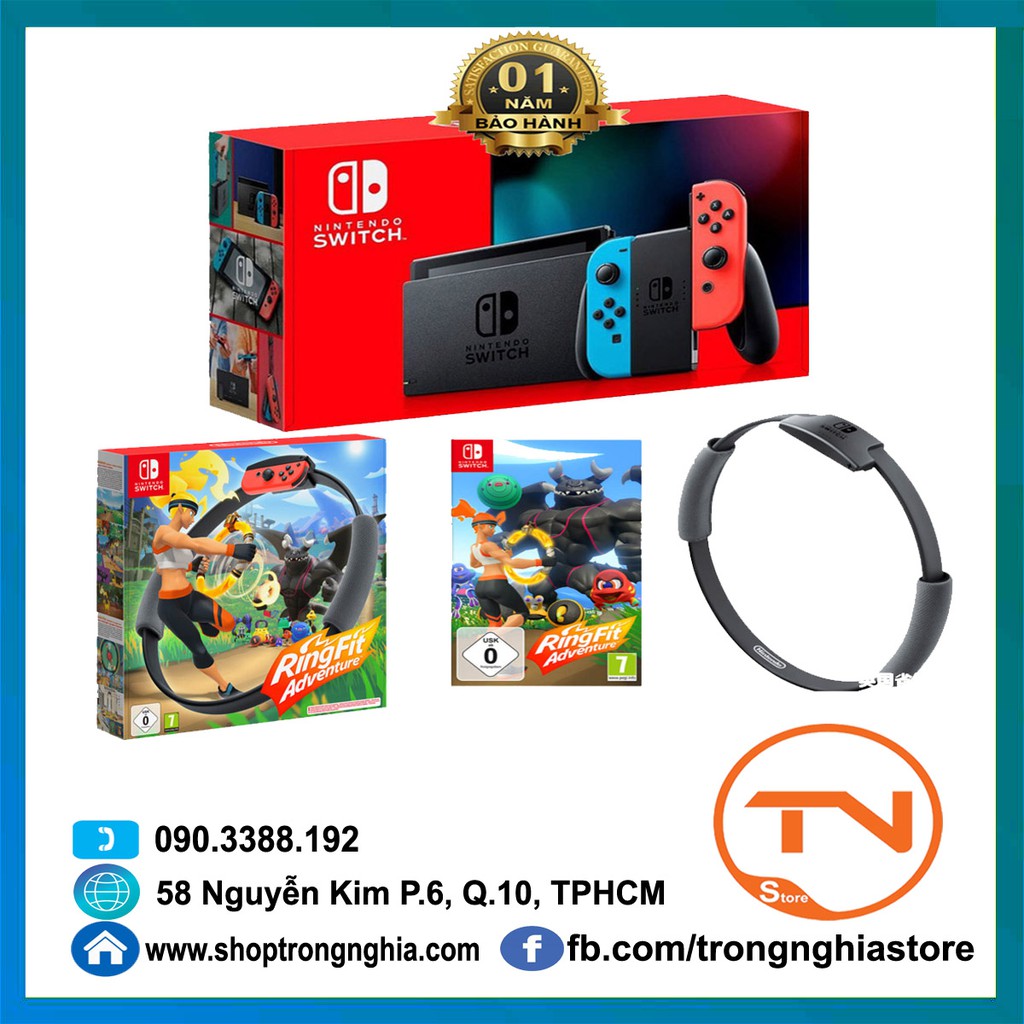 Máy Nintendo Switch V2 + Bộ game Ring fit Adventure - Bảo hành 12 tháng & Tặng dán cường lực