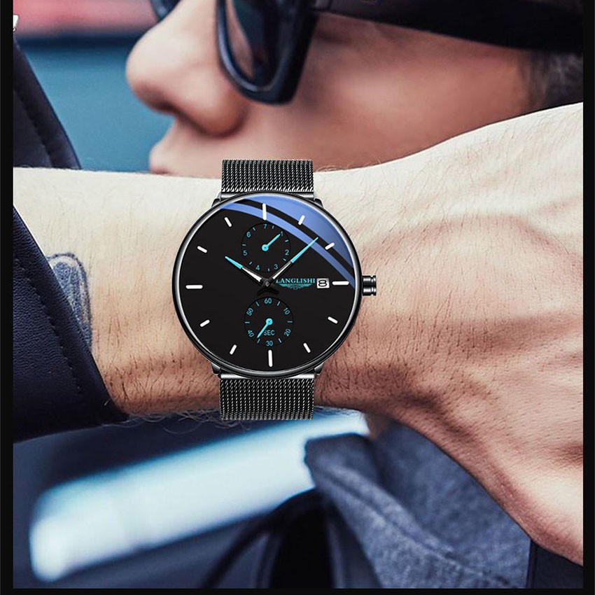 Đồng hồ dạ quang nam langlishi  , Đồng hồ dây thép đẵng cấp lịch lãm nhất 2021,DH02A - lucas shop | BigBuy360 - bigbuy360.vn