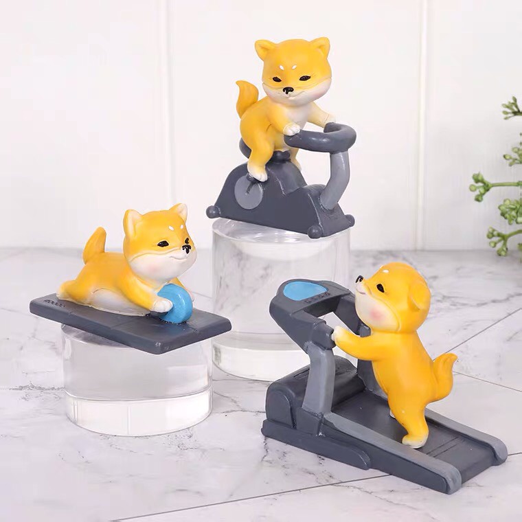 Set mô hình shiba tập thể dục vui nhộn dễ thương trang trí nhà cửa bàn làm việc, quà tặng người thân-Ráp