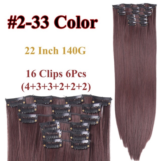 Set 6 tép tóc giả WIGSIN 16 kẹp thẳng dài nhiều màu sắc tùy chọn 24 inch xinh xắn