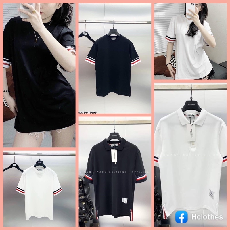 Áo phông Thom sọc ống tay unisex tay lỡ girl cháy phố Video Cận Chất