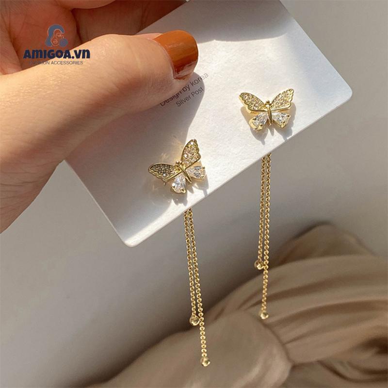 ✨✨ BUTTERFLY Đôi Bông Tai Dáng Dài Mạ Bạc 925 Hình Bướm Xinh Xắn Cho Nữ
