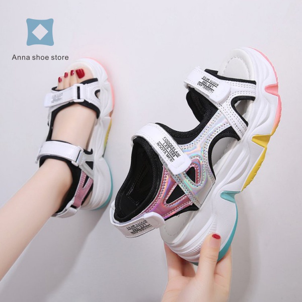 Giày Sandal Thể Thao Đế Dày Tăng Chiều Cao Màu Cầu Vồng Thời Trang Mùa Hè 2020 Hàng Mới Dành Cho Bạn Nữ
