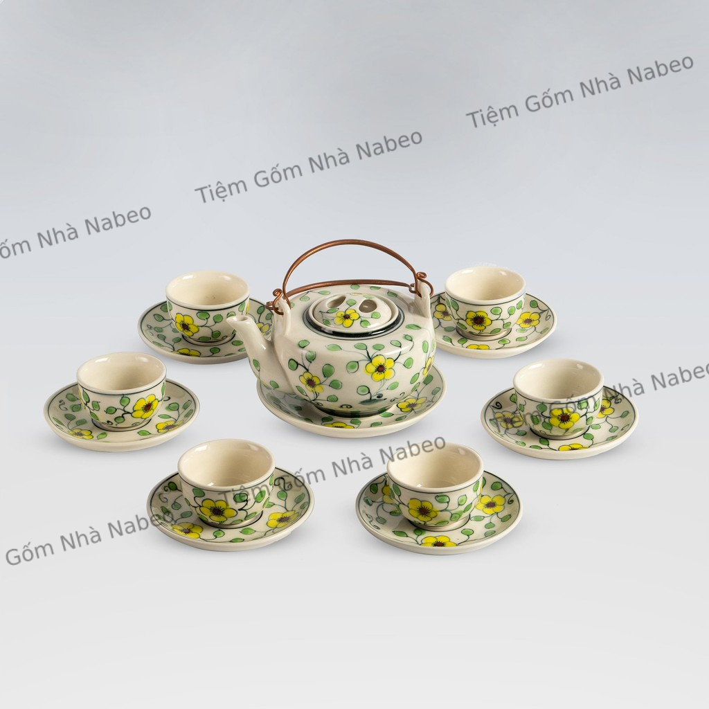 Bộ Tách Pha Trà Bát Tràng, Ấm chén decor nhiều họa tiết, Pha Chè, Trà Hoa Cúc... Dung Tích 400ml