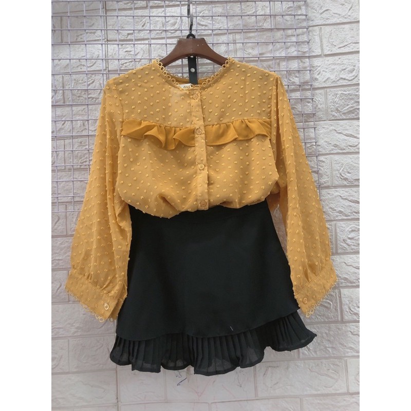 Áo Sơ Mi Công Sở Dài Tay Cổ Trụ Phối Ren Nhiều Màu | BigBuy360 - bigbuy360.vn