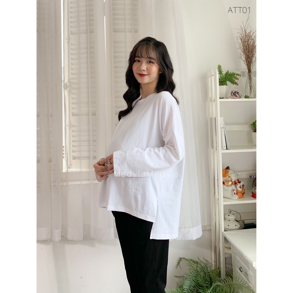 [ MẶC ĐƯỢC ĐẾN 75kg ] Áo bầu phông freesize dáng rộng - Áo thun cotton dài tay cho bầu và sau sinh - AT