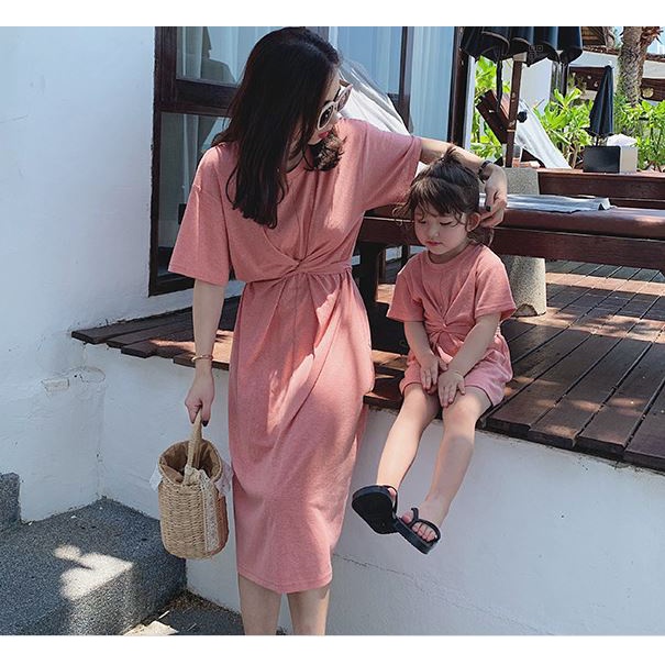 Set váy mẹ và bé xinh xắn chất thun cotton mềm mại co dãn an toàn cho da bé