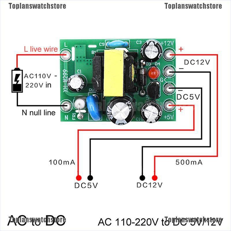 Bảng mạch mô-đun chuyển đổi nguồn mini Ac-Dc Ac110V 220v sang Dc 12v 0.2a + 5v