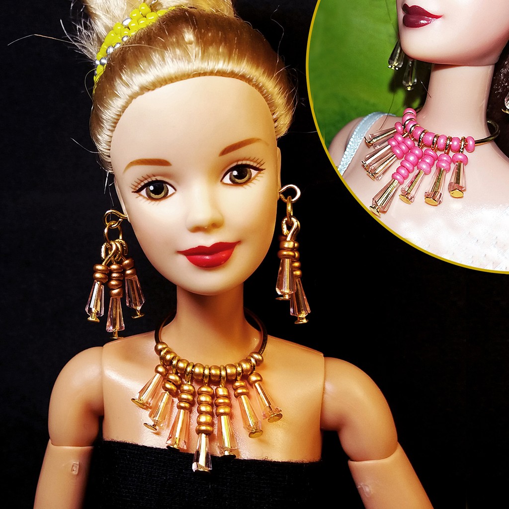 Bộ Trang Sức Búp Bê Barbie - Vòng cổ, Hoa Tai Búp bê Handmade Pha lê #12