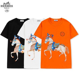 Áo thun cotton ngắn tay họa tiết Hermes tiện lợi cho nam nữ