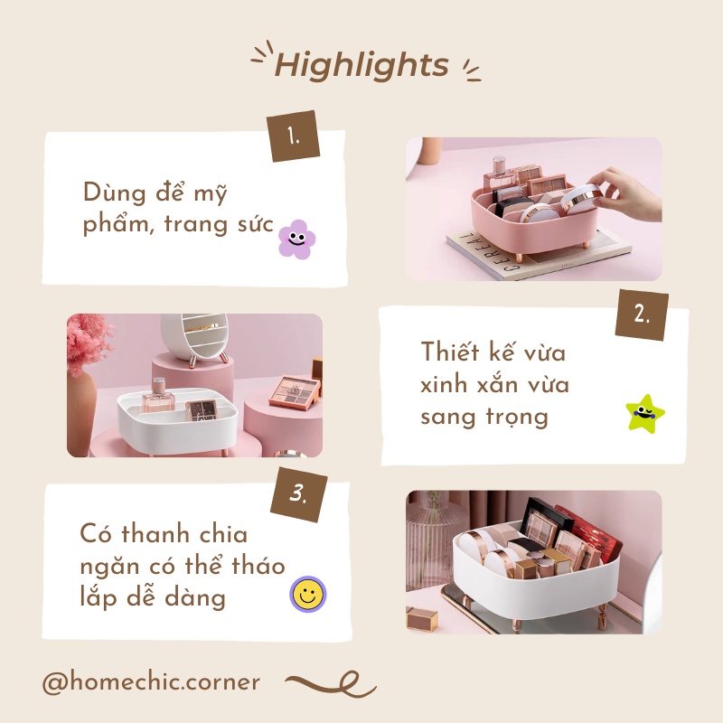 Hộp đựng mỹ phẩm để bàn, khay đựng mỹ phẩm, hộp phụ kiện Princess | HOME CHIC CORNER