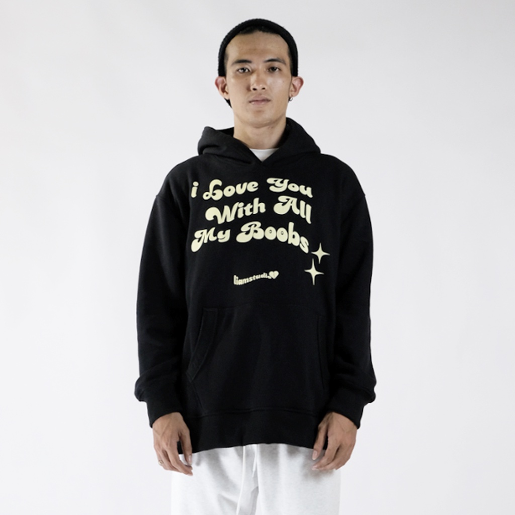 ÁO HOODIE UNISEX " ILYWAMB " MÀU ĐEN FORM OVERSIZE VÀI NỈ 100% COTTON DÀY -liamstudio