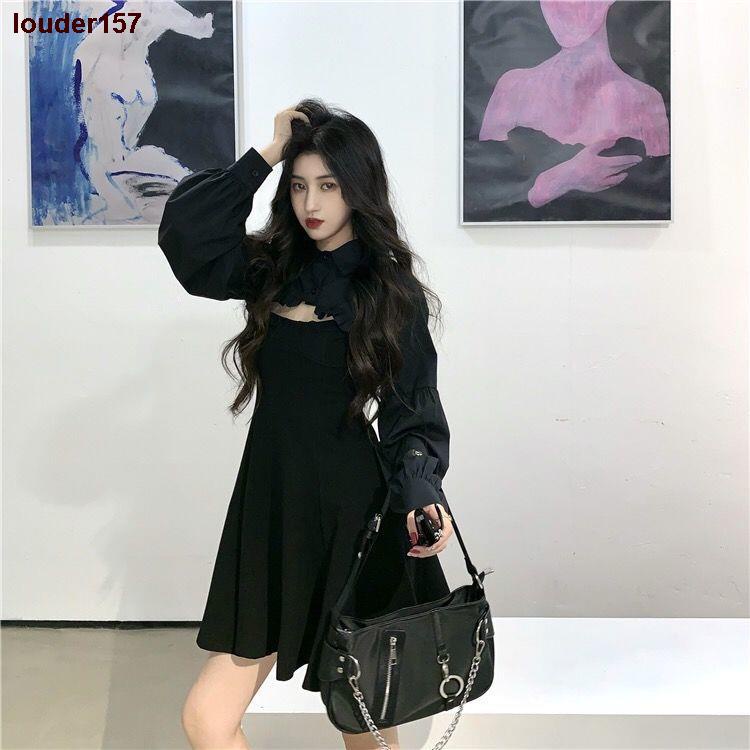 ♘❄louder157Set váy áo croptop áo sơ mi nữ bèo trắng dài tay mix váy 2 dây body đầm xòe công sở thời trang nữ LD002