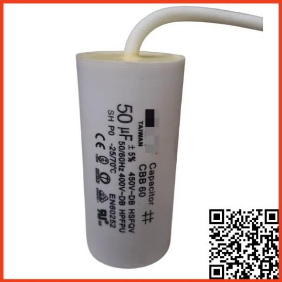 Tụ điện vỏ nhựa CBB60 tụ ngậm có dây điện áp 450VAC dùng trong máy giặt, quạt máy, động cơ điện một pha