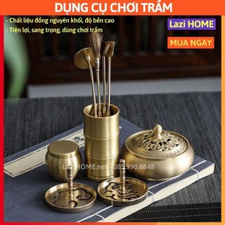 Trầm hương [DỤNG CỤ ĐỐT TRẦM HƯƠNG], lư đốt trầm đồng nguyên khối - HÀNG CAO CẤP + Tặng kèm nụ trầm