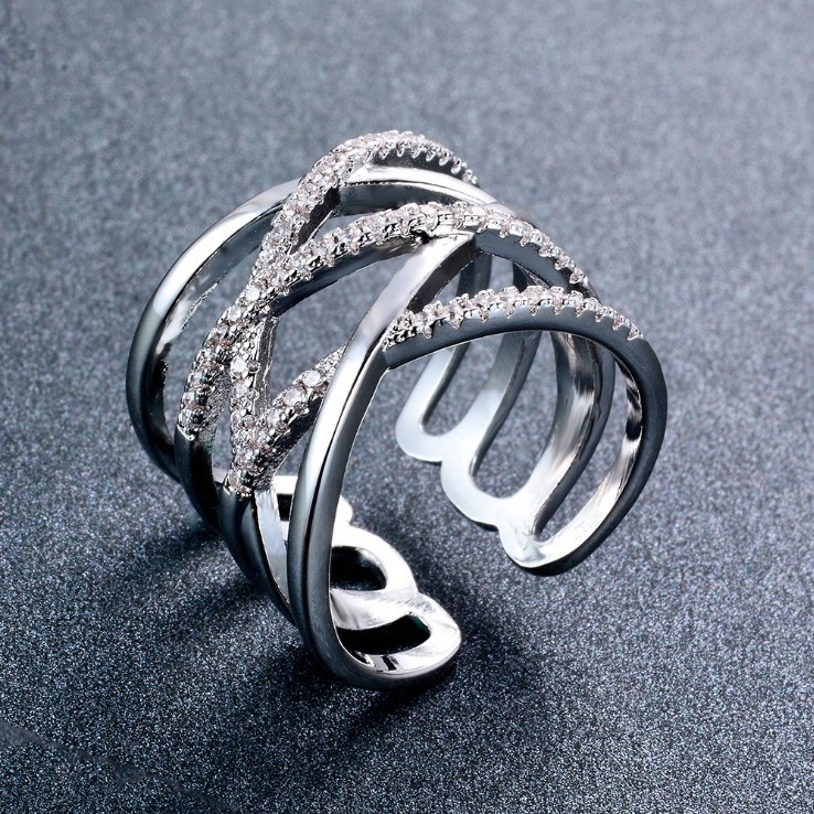 Nhẫn Nữ Hai Lớp Đính Đá Zircon Đơn Giản