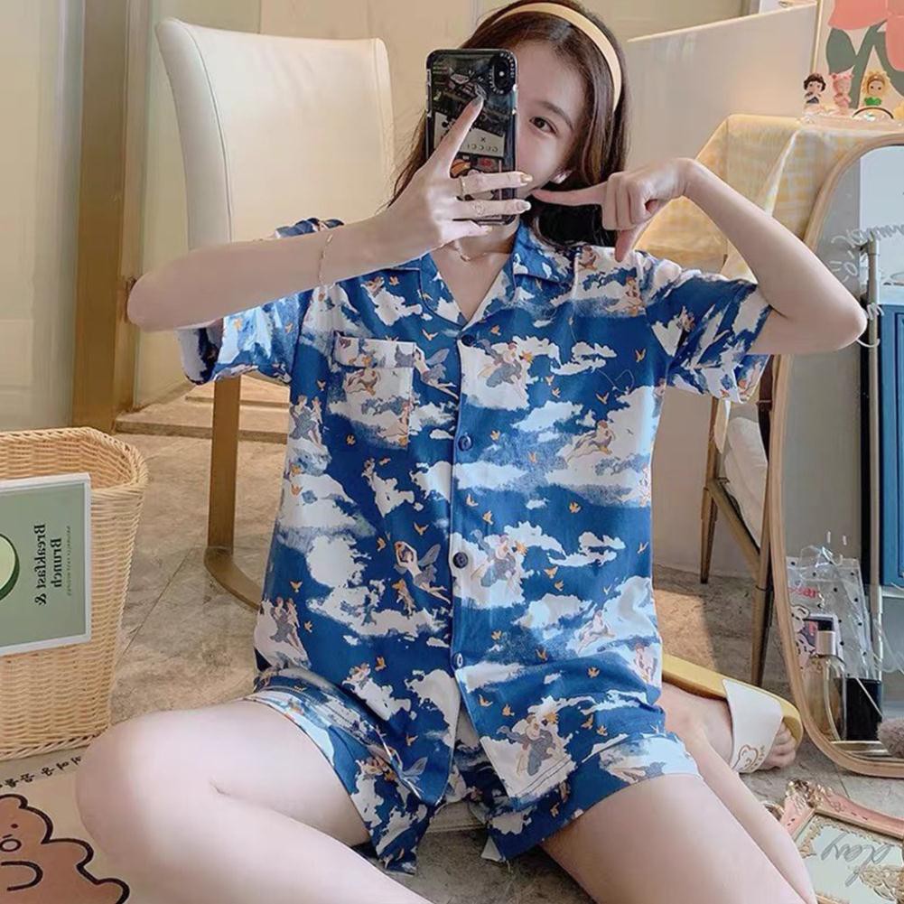 Quần áo ngủ,  Bộ ngủ pijama đám mây xanh ngắn tay | BigBuy360 - bigbuy360.vn