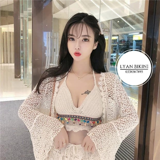 Bikini đồ bơi nữ 2 mảnh áo choàng len móc kín đáo cao cấp đi biển LYAN BIKINI B03