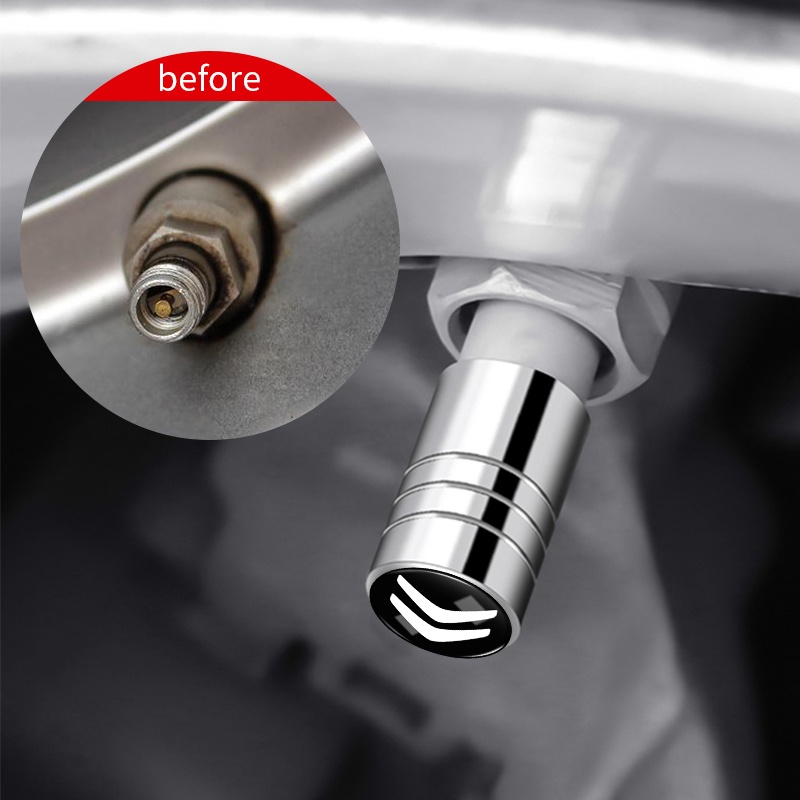 Bộ 4 Nắp Van Bánh Xe Hơi Bằng Nhôm Màu Bạc / Đen Cho Citroen C1 C2 C3 C4 C5 C6 C8 C4L DS3 DS4 DS5 DS5LS DS6