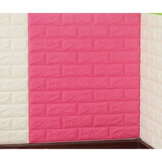 Xốp dán tường màu hồng đậm số 6 giả gạch 3D cách âm, chống ồn