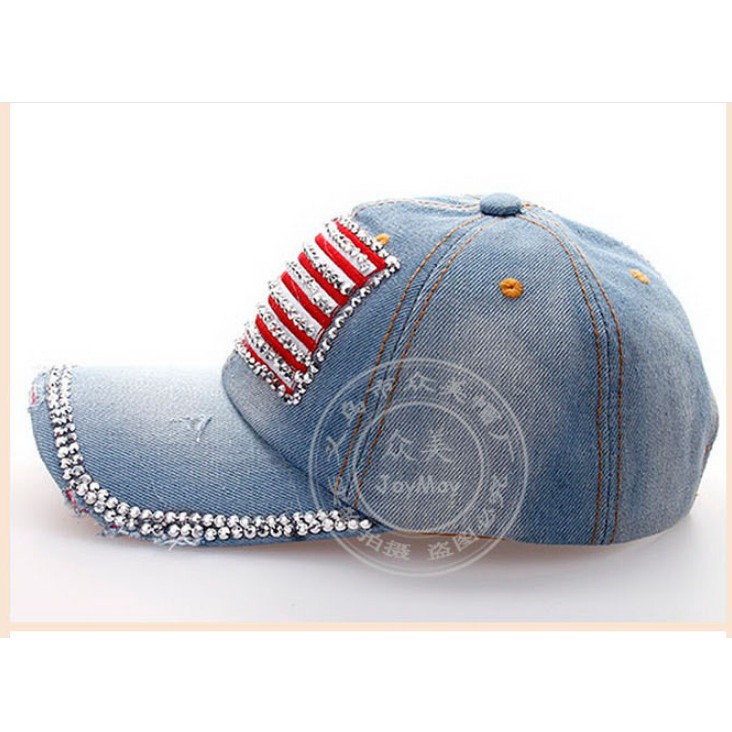 Nón kết, mũ lưỡi trai vải jean nạm đá A032