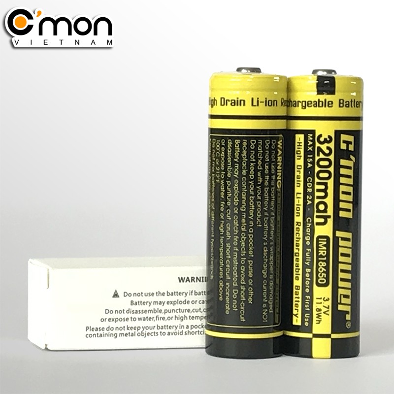 Bộ 4 pin sạc C'MON POWER IMR 18650 3200mAh 15A 3.7V (chuyên dùng đèn pin siêu sáng, VAPE, sạc dự phòng - vàng)