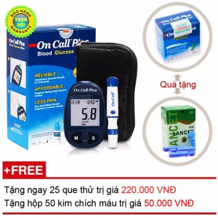 Máy Đo Đường Huyết Acon On Call Plus + Tặng hộp 25 que thử và hộp 50 kim chích máu