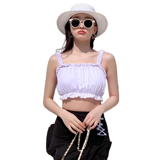 Happy-store ❤️ Áo Croptop 2 Dây Bồng Chun Ngực Hở Lưng Thời Trang Phong Cách Hàn Quốc Cho Nữ gợi cảm bất thường
