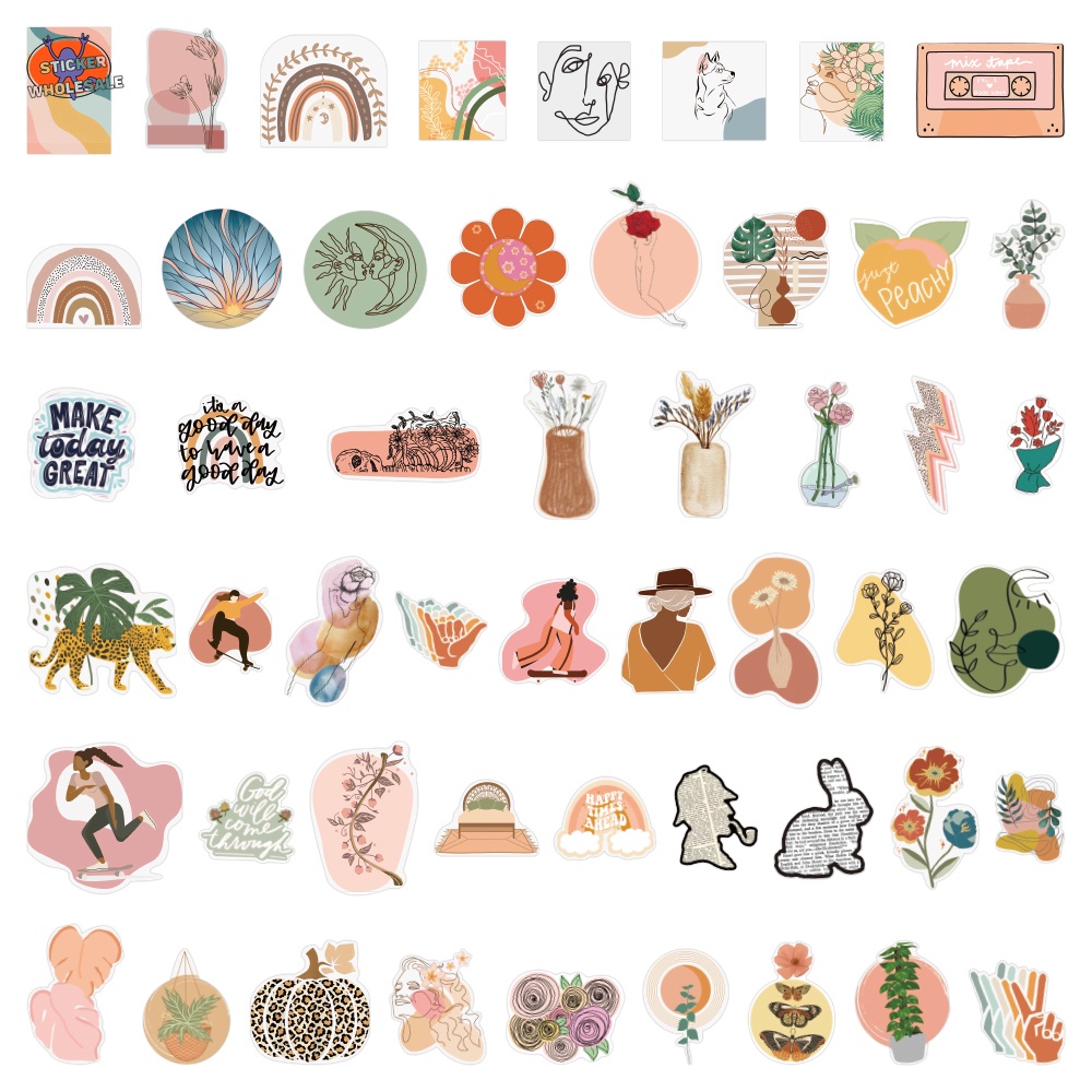 Set 100 Sticker Nghệ Thuật Bằng PVC Chống Thấm Nước Dán Trang Trí Hành Lý/Điện Thoại/ Laptop