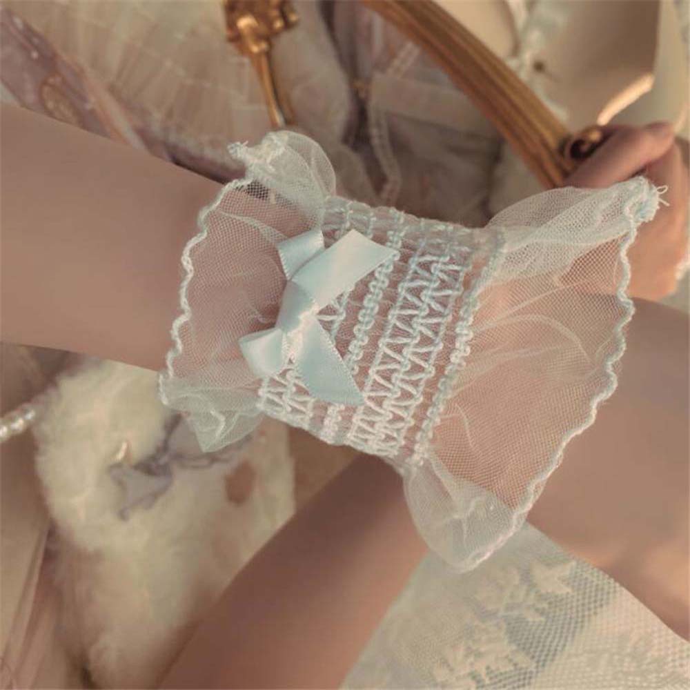 Băng Đeo Cổ Tay Bằng Ren Mỏng Trong Suốt Thắt Nơ Phong Cách Lolita Thời Trang Hàn Quốc Cho Nữ