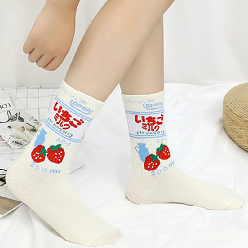 Ins Trendy Women's Tube Socks High Tube Milk Strawberry Socks Cute College Style Street Long Socks MM | BigBuy360 - bigbuy360.vn