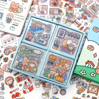 Washi Sticker Hộp 100 Miếng Pilu Chống Thấm Nước Trang Trí Điện Thoại Sổ Lưu Niệm Họa Tiết Cô Bé Xinh Xắn 8cmx8cm