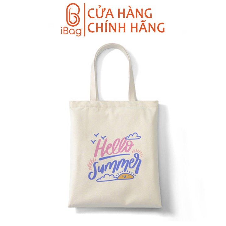 Túi tote vải canvas IBAG phong cách ulzzang dáng unisex in hình hello summer N019