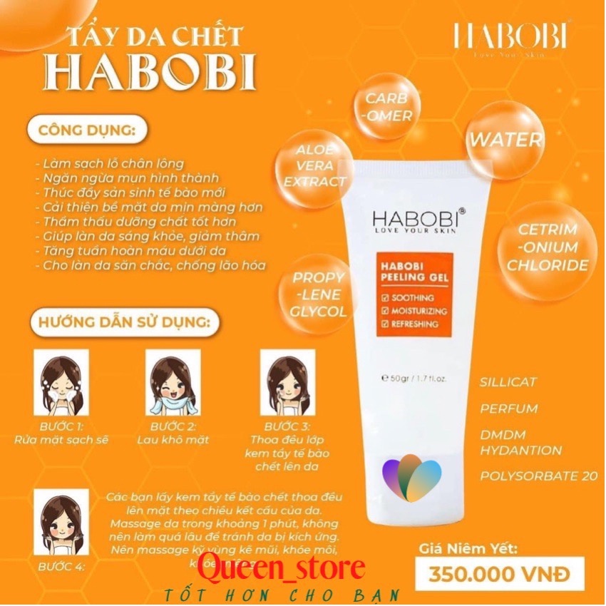 Gel tẩy tế bào chết da mặt sáng mịn da Peeling Gel HABOBI tẩy da chết sạch sâu ngừa mụn giúp sáng da ngừa nám