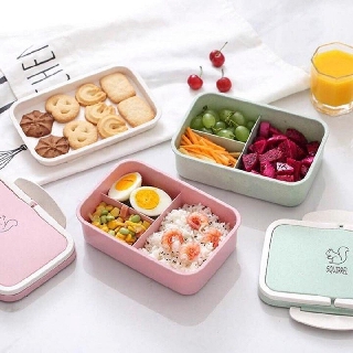 Hộp Đựng Cơm 💖Lúa Mạch 3 Ngăn💖 Con Sóc Kèm Thìa Nhựa