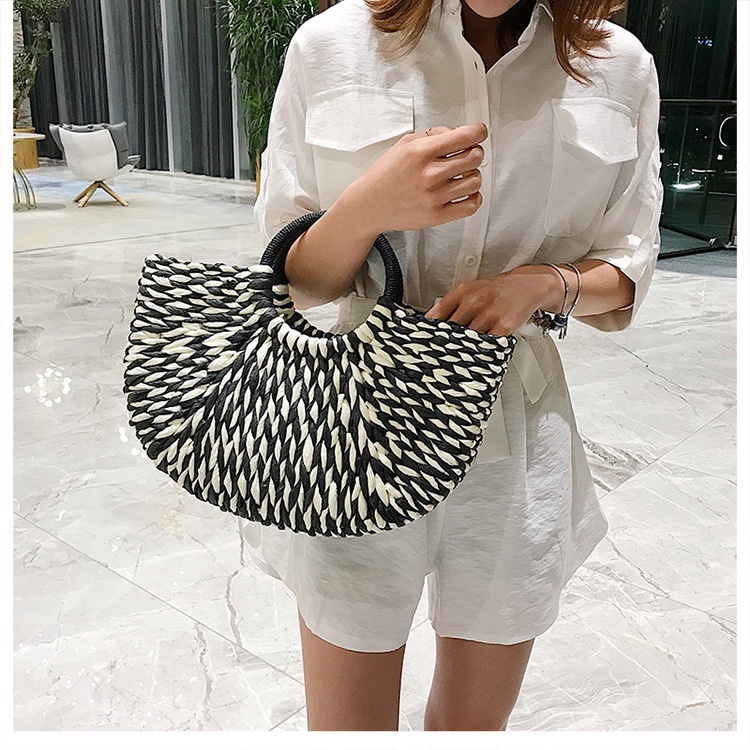 Túi Xách Đan Rơm Thủ Công Hình Bán Nguyệt Cỡ Lớn Với 6 Kiểu Màu Tùy Chọn Cho Nữ