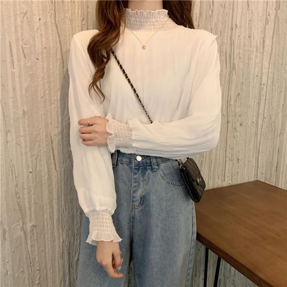 Áo Ren Tay Dài Cổ Cao Thời Trang Dành Cho Nữ