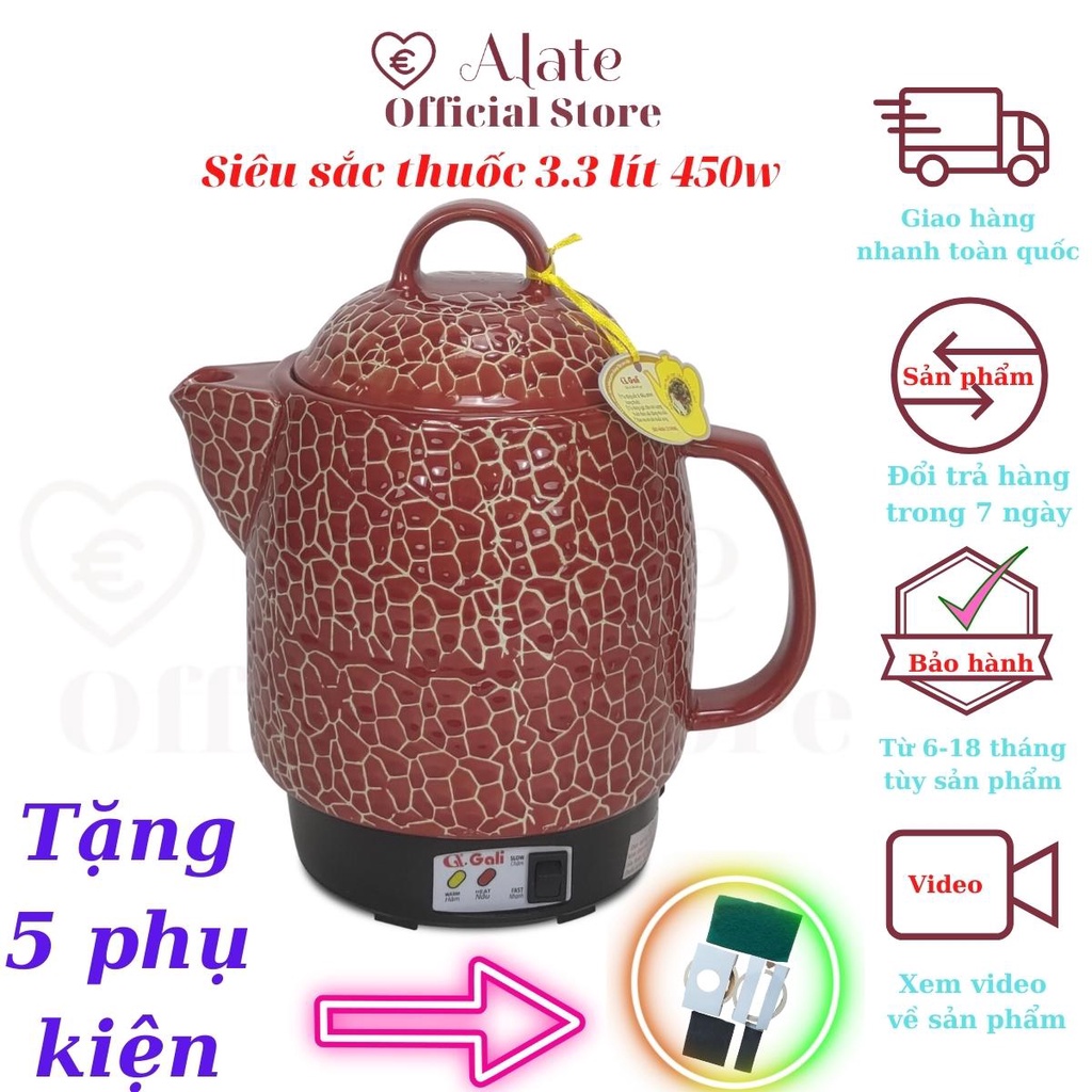 Siêu Sắc Thuốc, Ấm Nấu Thuốc Nam Bắc, Bình Nấu Trà Thảo Mộc, Ca Nấu Canh Bổ Dưỡng Gali, 3.3 Lít, 450w,1821
