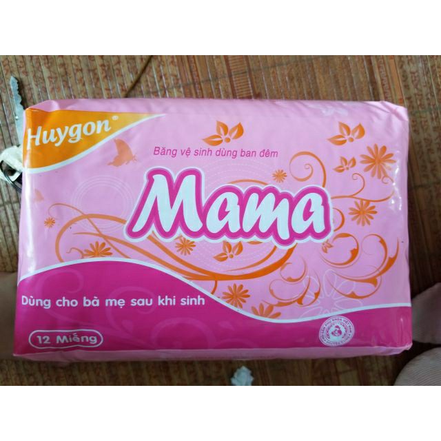 Gói 12 miếng Băng vệ sinh Mama dùng cho mẹ sau sinh, dùng ban đêm trong những ngày đèn đỏ