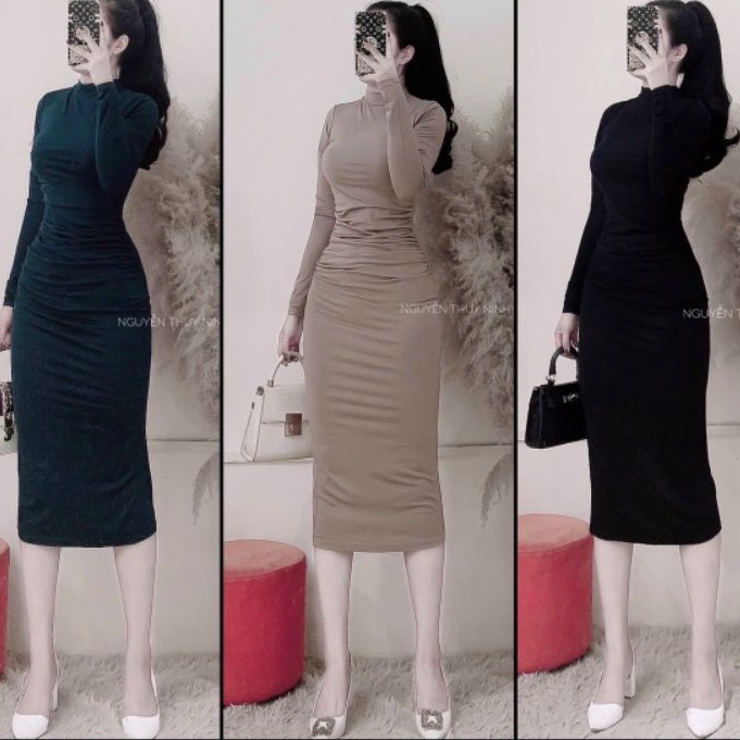 Váy ôm body tăm nhún tay dài