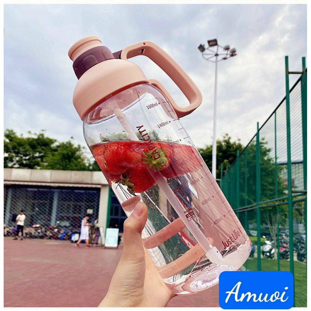 Bình nước 1800ml có ống hút và tay cầm - Lọ nước có ống hút và tay cầm 1800ml